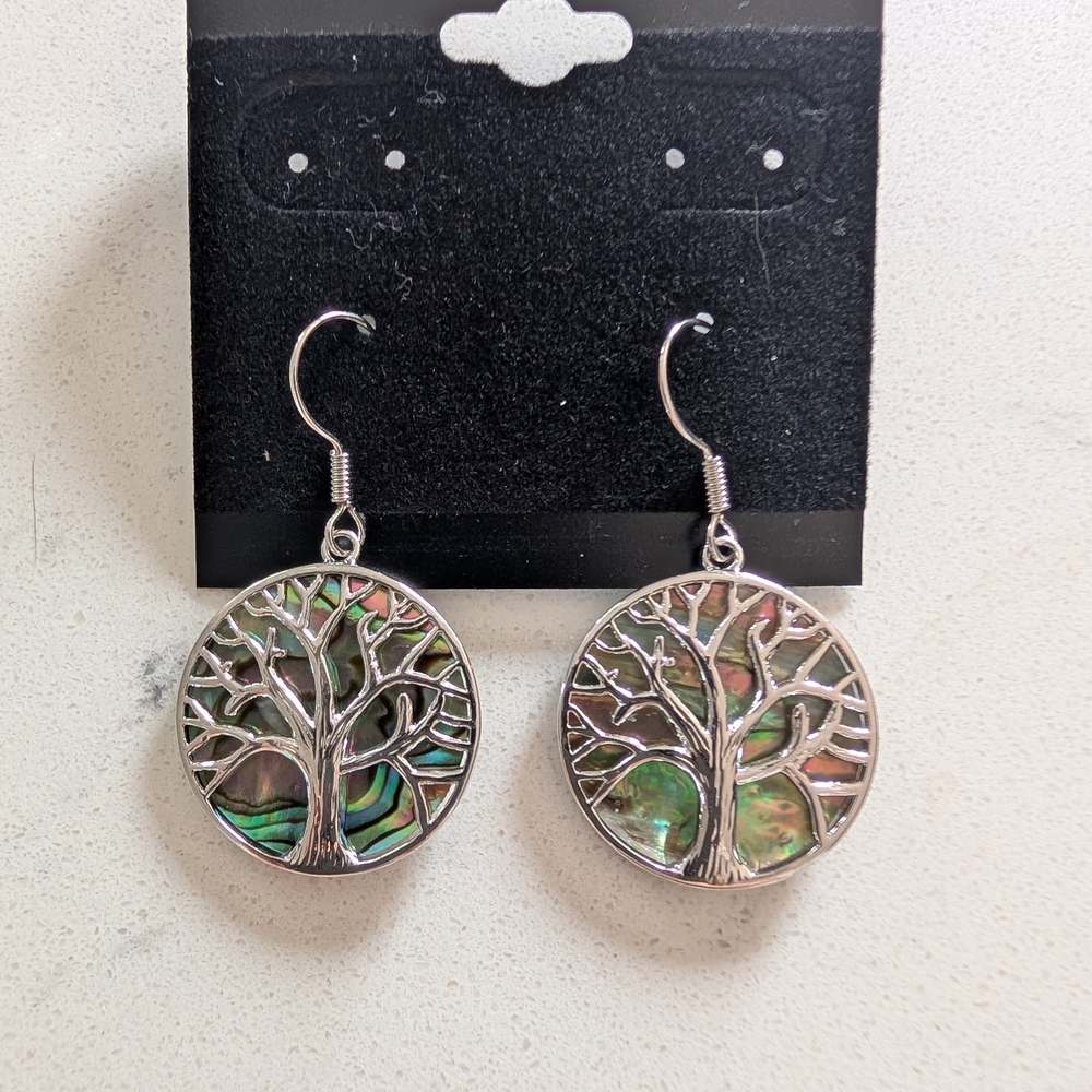 Silver Tree of Life Unbranded Earrings with Inlay